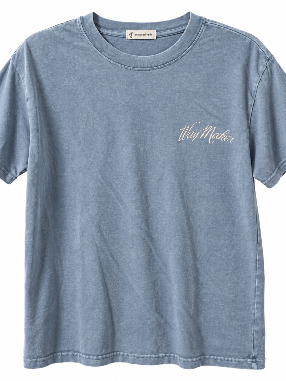 Elevated Faith Way Maker Isaiah 43:19 Vintage Wash Blue Graphic Tee